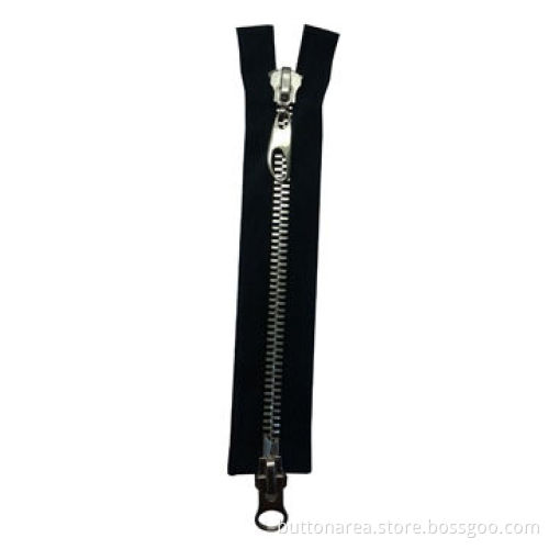 8# metal zipper, shiny silver teeth, 2 ways open, auto-lock